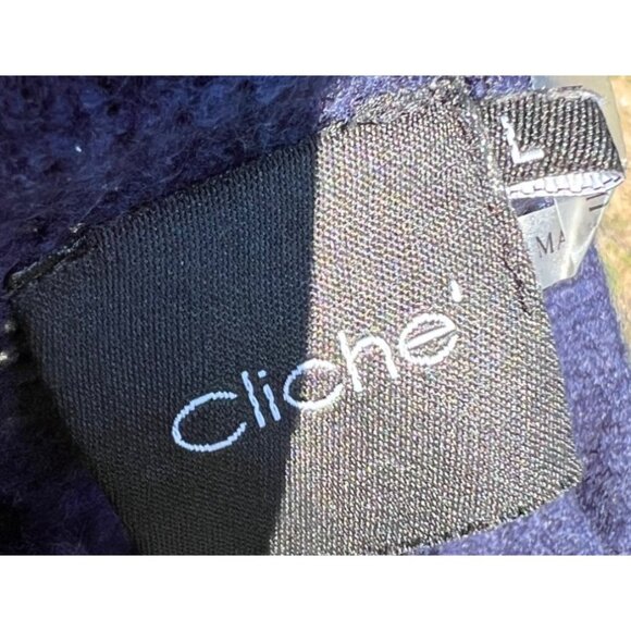 Cliché Womens Colorblock Turtleneck Sweater L Acrylic/Wool Blend Navy/Yellow - Picture 2 of 5